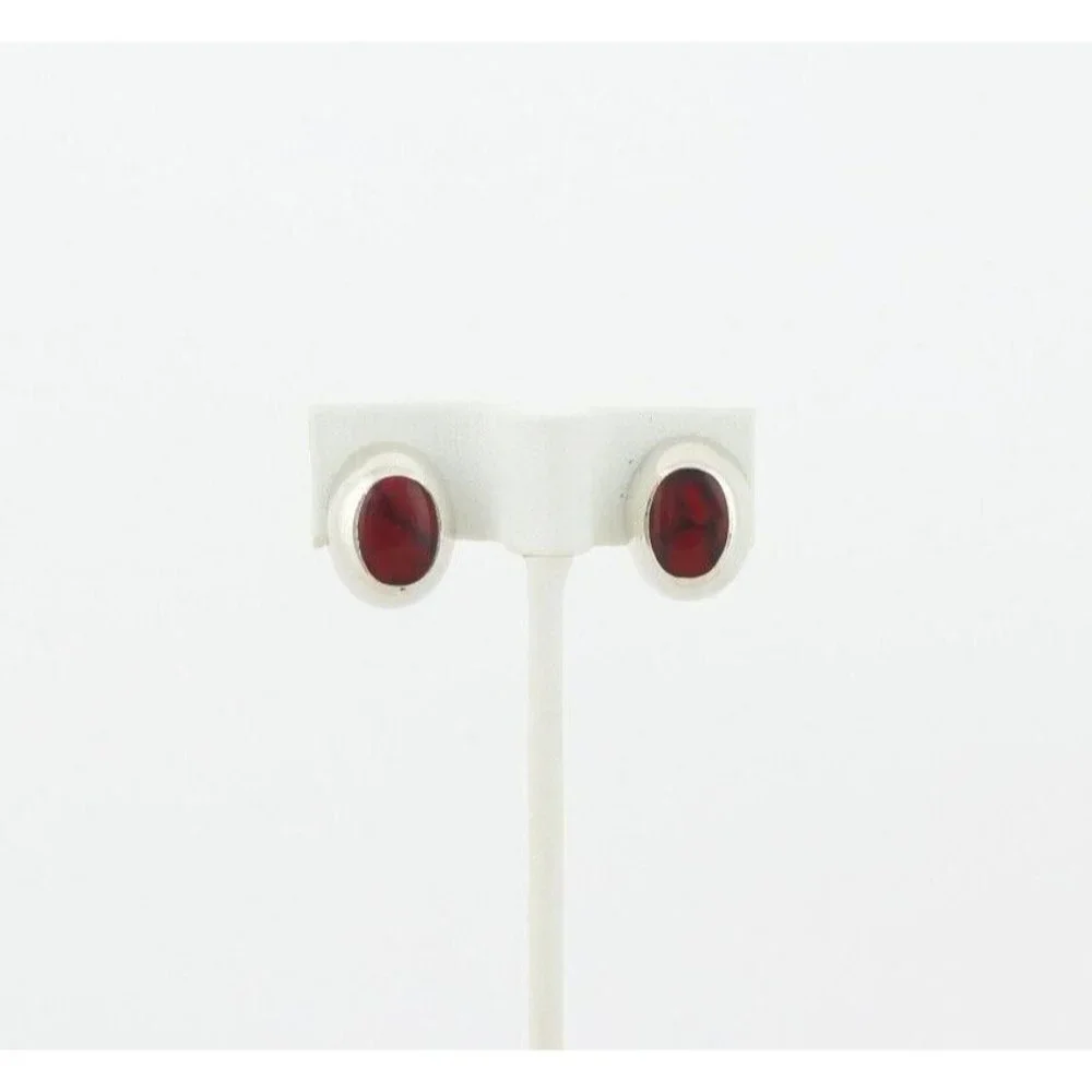 Sterling Silver Red Howlite Earrings Stud Post Earrings - Picture 4 of 8